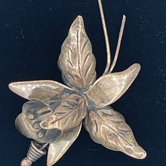 Vintage Sterling Silver Flower Brooch Pin 925 Lily Orchid Mexico Signed DS Taxco - Picture 3 of 9